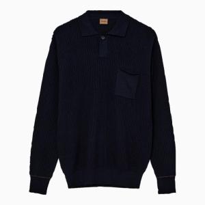 Gebreide_Polo_Lange_Mouw_Navy